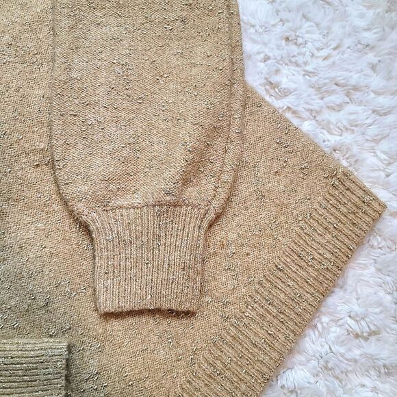 LOFT Tan & Gold Glitter Metallic Flecked V- Neck Ribbed Sweater - Picture 7 of 8